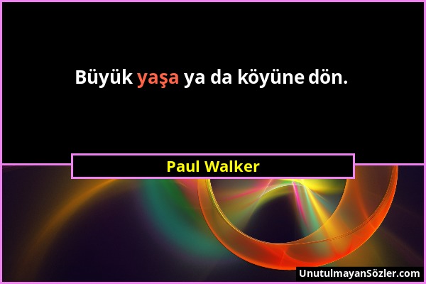 Paul Walker - Büyük yaşa ya da köyüne dön....