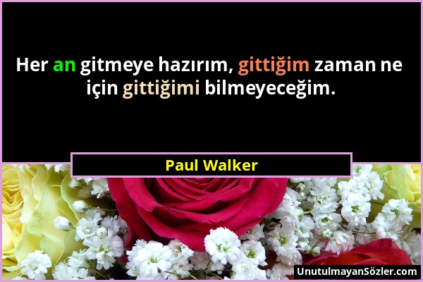 Paul Walker - Her an gitmeye hazırım, gittiğim zaman ne için gittiğimi bilmeyeceğim....