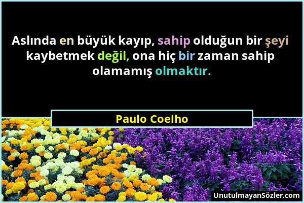 Paulo Coelho - Aslında en büyük kayıp, sahip olduğun bir şeyi kaybetmek değil, ona hiç bir zaman sahip olamamış olmaktır....