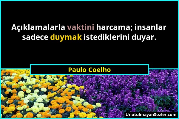 Paulo Coelho - Açıklamalarla vaktini harcama; insanlar sadece duymak istediklerini duyar....