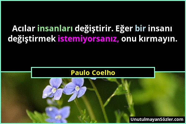 Paulo Coelho - Acılar insanları değiştirir. Eğer bir insanı değiştirmek istemiyorsanız, onu kırmayın....