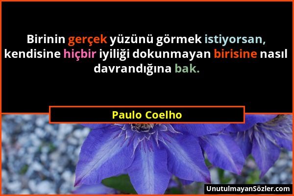 Paulo Coelho - Birinin gerçek yüzünü görmek istiyorsan, kendisine hiçbir iyiliği dokunmayan birisine nasıl davrandığına bak....