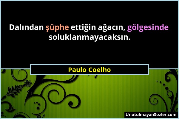 Paulo Coelho - Dalından şüphe ettiğin ağacın, gölgesinde soluklanmayacaksın....