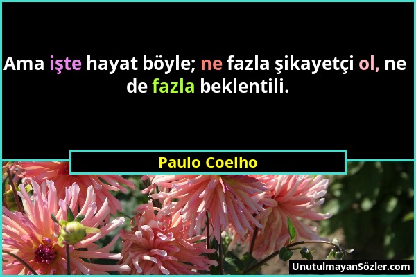 Paulo Coelho - Ama işte hayat böyle; ne fazla şikayetçi ol, ne de fazla beklentili....