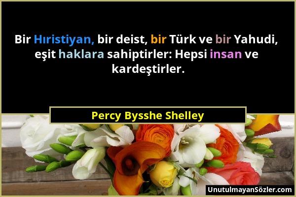 Percy Bysshe Shelley - Bir Hıristiyan, bir deist, bir Türk ve bir Yahudi, eşit haklara sahiptirler: Hepsi insan ve kardeştirler....