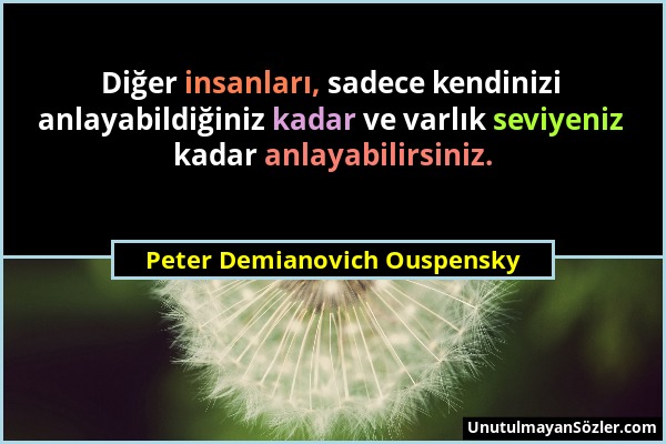 Peter Demianovich Ouspensky - Diğer insanları, sadece kendinizi anlayabildiğiniz kadar ve varlık seviyeniz kadar anlayabilirsiniz....