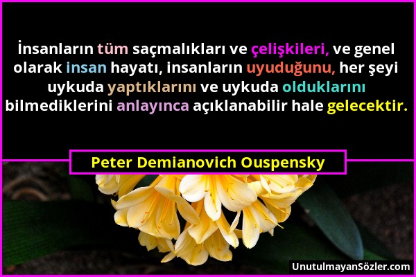 Peter Demianovich Ouspensky - İnsanların tüm saçmalıkları ve çelişkileri, ve genel olarak insan hayatı, insanların uyuduğunu, her şeyi uykuda yaptıkla...