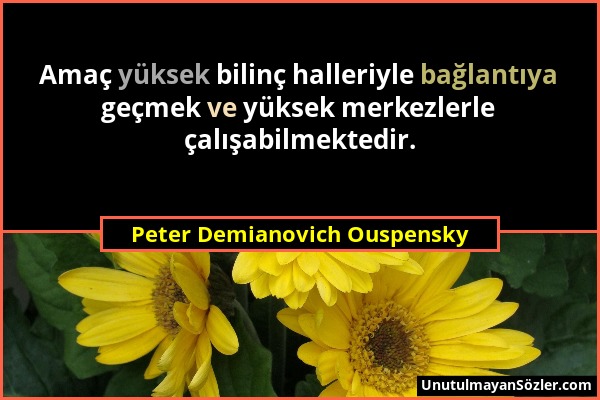 Peter Demianovich Ouspensky - Amaç yüksek bilinç halleriyle bağlantıya geçmek ve yüksek merkezlerle çalışabilmektedir....