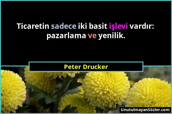 Peter Drucker - Ticaretin sadece iki basit işlevi vardır: pazarlama ve yenilik....