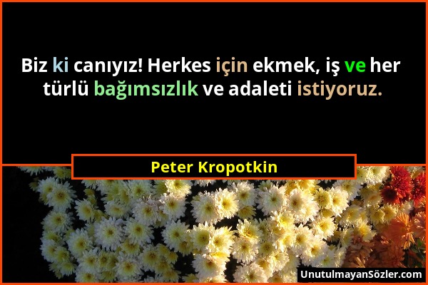 Peter Kropotkin - Biz ki canıyız! Herkes için ekmek, iş ve her türlü bağımsızlık ve adaleti istiyoruz....