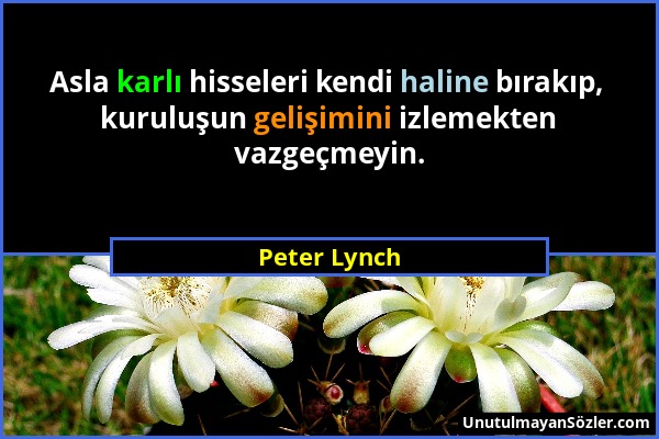 Peter Lynch - Asla karlı hisseleri kendi haline bırakıp, kuruluşun gelişimini izlemekten vazgeçmeyin....