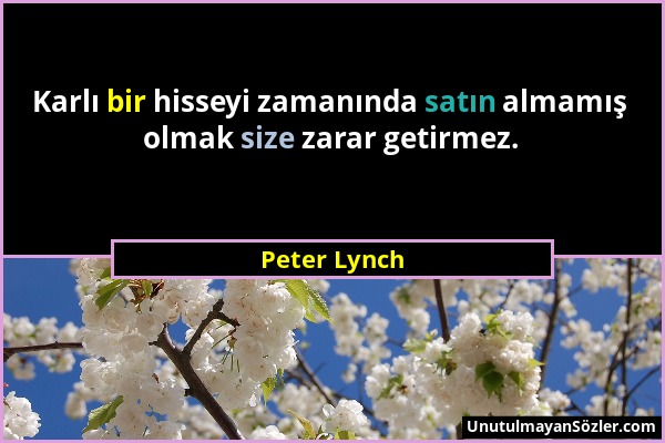 Peter Lynch - Karlı bir hisseyi zamanında satın almamış olmak size zarar getirmez....