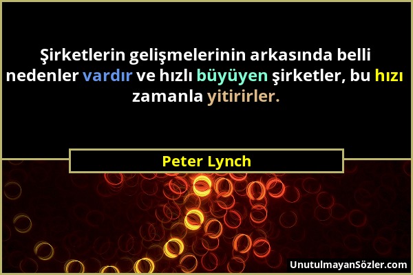 Peter Lynch - Şirketlerin gelişmelerinin arkasında belli nedenler vardır ve hızlı büyüyen şirketler, bu hızı zamanla yitirirler....