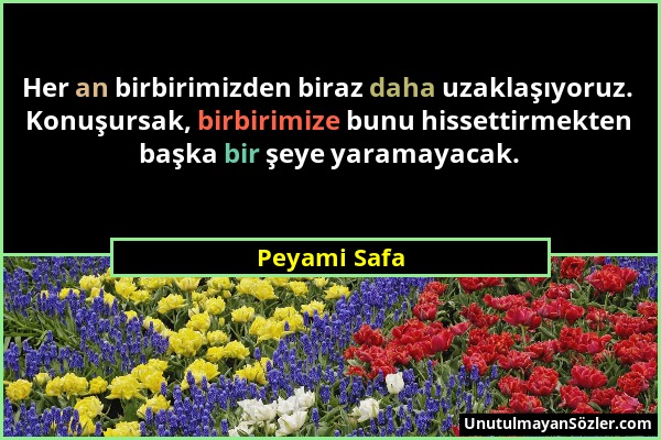 Peyami Safa - Her an birbirimizden biraz daha uzaklaşıyoruz. Konuşursak, birbirimize bunu hissettirmekten başka bir şeye yaramayacak....