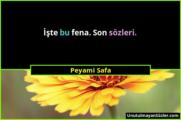 Peyami Safa - İşte bu fena. Son sözleri....