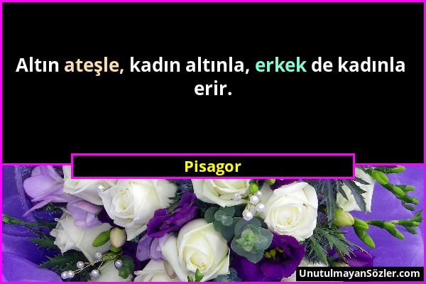 Pisagor - Altın ateşle, kadın altınla, erkek de kadınla erir....