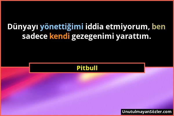 Pitbull - Dünyayı yönettiğimi iddia etmiyorum, ben sadece kendi gezegenimi yarattım....