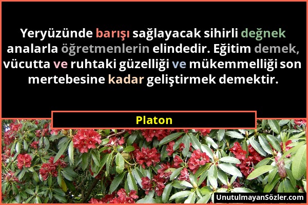 Platon - Yeryüzünde barışı sağlayacak sihirli değnek analarla öğretmenlerin elindedir. Eğitim demek, vücutta ve ruhtaki güzelliği ve mükemmelliği son...