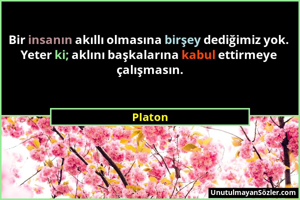 Platon - Bir insanın akıllı olmasına birşey dediğimiz yok. Yeter ki; aklını başkalarına kabul ettirmeye çalışmasın....