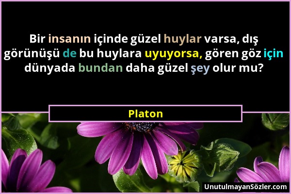 Platon - Bir insanın içinde güzel huylar varsa, dış görünüşü de bu huylara uyuyorsa, gören göz için dünyada bundan daha güzel şey olur mu?...