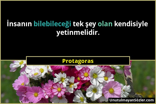 Protagoras - İnsanın bilebileceği tek şey olan kendisiyle yetinmelidir....