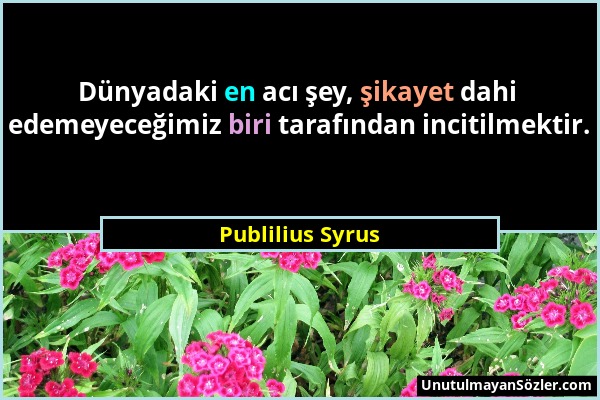 Publilius Syrus - Dünyadaki en acı şey, şikayet dahi edemeyeceğimiz biri tarafından incitilmektir....