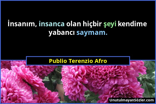 Publio Terenzio Afro - İnsanım, insanca olan hiçbir şeyi kendime yabancı saymam....