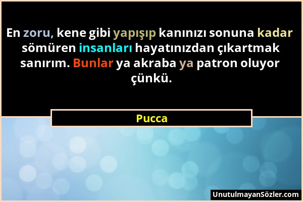 Pucca - En zoru, kene gibi yapışıp kanınızı sonuna kadar sömüren insanları hayatınızdan çıkartmak sanırım. Bunlar ya akraba ya patron oluyor çünkü....