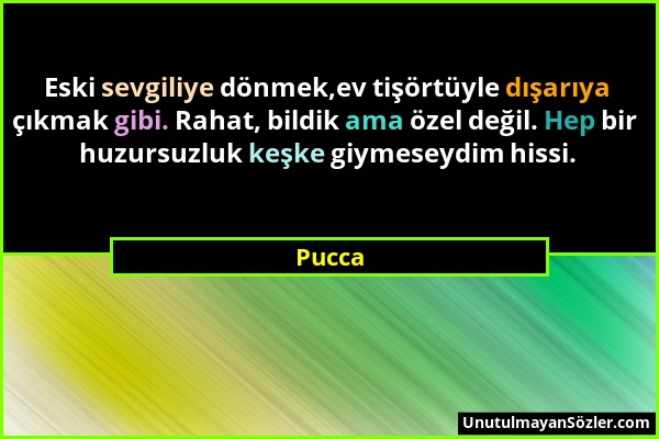 Pucca - Eski sevgiliye dönmek,ev tişörtüyle dışarıya çıkmak gibi. Rahat, bildik ama özel değil. Hep bir huzursuzluk keşke giymeseydim hissi....