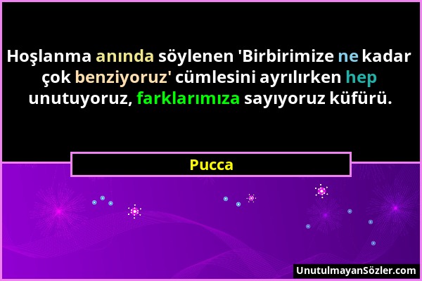 Pucca - Hoşlanma anında söylenen 'Birbirimize ne kadar çok benziyoruz' cümlesini ayrılırken hep unutuyoruz, farklarımıza sayıyoruz küfürü....