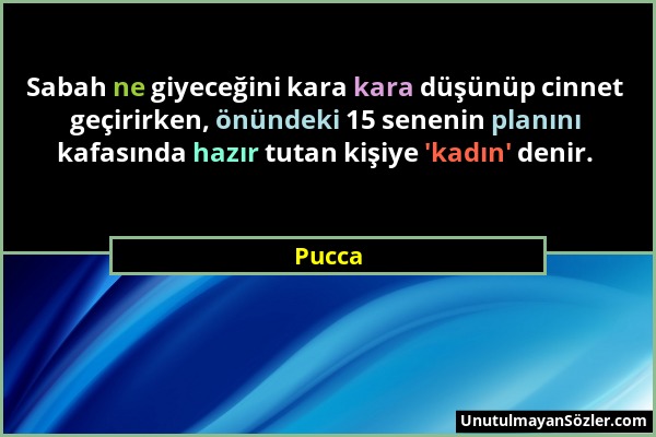 Pucca - Sabah ne giyeceğini kara kara düşünüp cinnet geçirirken, önündeki 15 senenin planını kafasında hazır tutan kişiye 'kadın' denir....