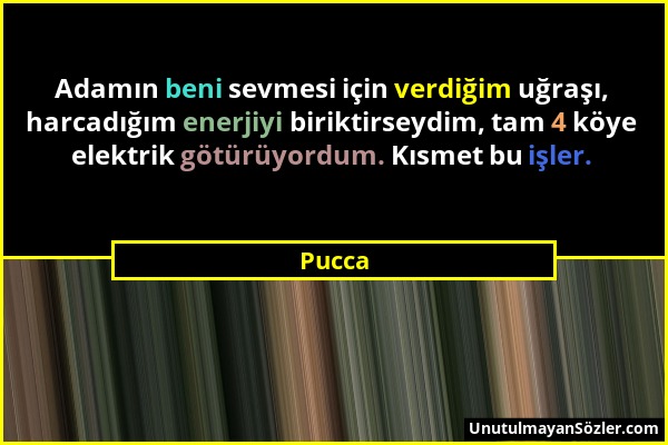 Pucca - Adamın beni sevmesi için verdiğim uğraşı, harcadığım enerjiyi biriktirseydim, tam 4 köye elektrik götürüyordum. Kısmet bu işler....