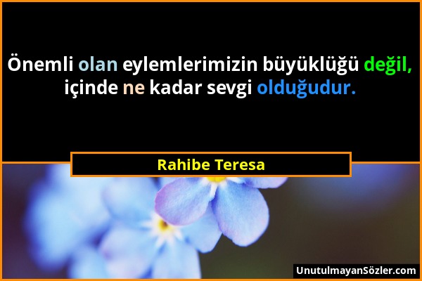 Rahibe Teresa - Önemli olan eylemlerimizin büyüklüğü değil, içinde ne kadar sevgi olduğudur....