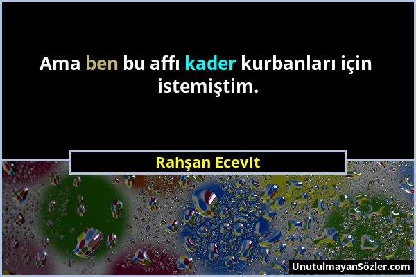 Rahşan Ecevit - Ama ben bu affı kader kurbanları için istemiştim....