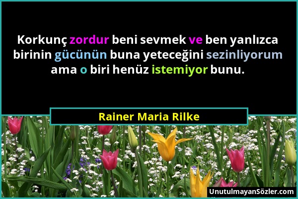 Rainer Maria Rilke - Korkunç zordur beni sevmek ve ben yanlızca birinin gücünün buna yeteceğini sezinliyorum ama o biri henüz istemiyor bunu....