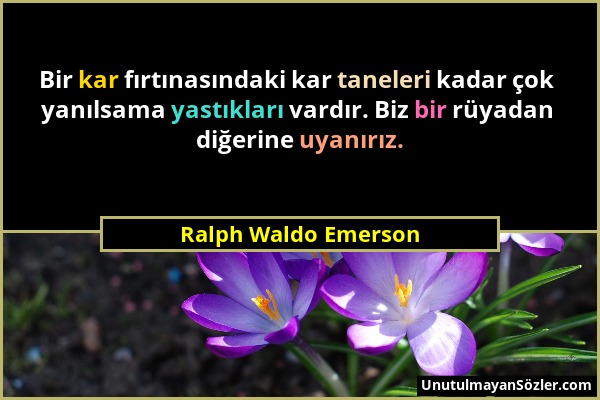 Ralph Waldo Emerson - Bir kar fırtınasındaki kar taneleri kadar çok yanılsama yastıkları vardır. Biz bir rüyadan diğerine uyanırız....