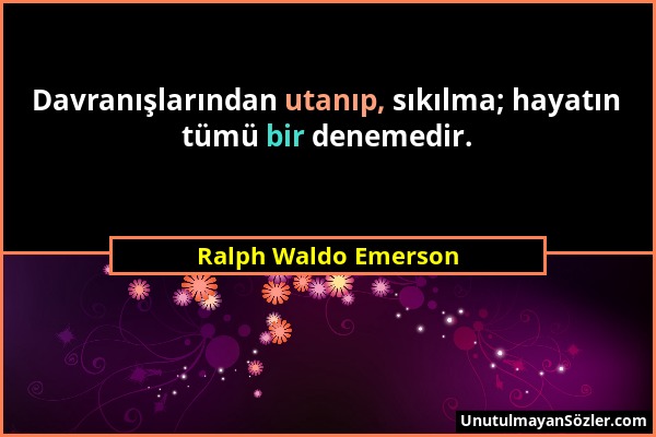 Ralph Waldo Emerson - Davranışlarından utanıp, sıkılma; hayatın tümü bir denemedir....
