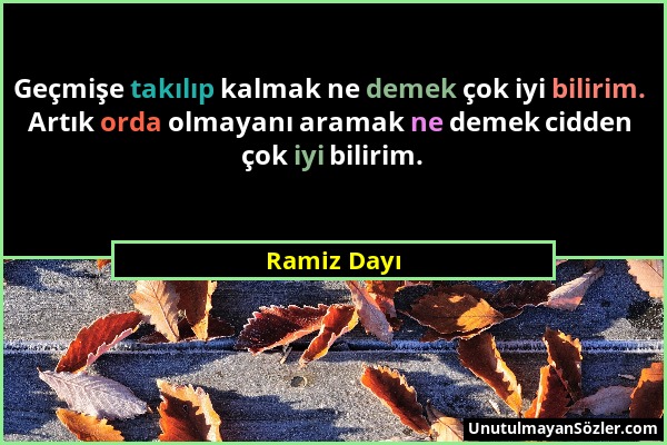 Ramiz Dayı - Geçmişe takılıp kalmak ne demek çok iyi bilirim. Artık orda olmayanı aramak ne demek cidden çok iyi bilirim....