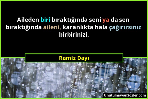 Ramiz Dayı - Aileden biri bıraktığında seni ya da sen bıraktığında aileni, karanlıkta hala çağırırsınız birbirinizi....