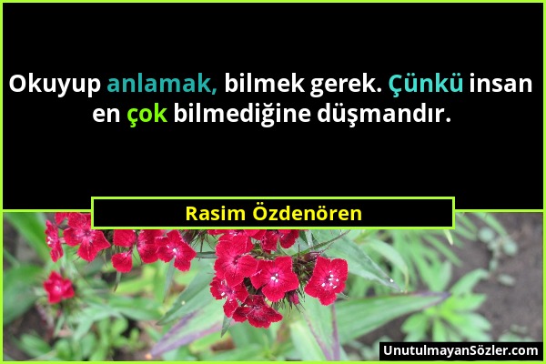 Rasim Özdenören - Okuyup anlamak, bilmek gerek. Çünkü insan en çok bilmediğine düşmandır....