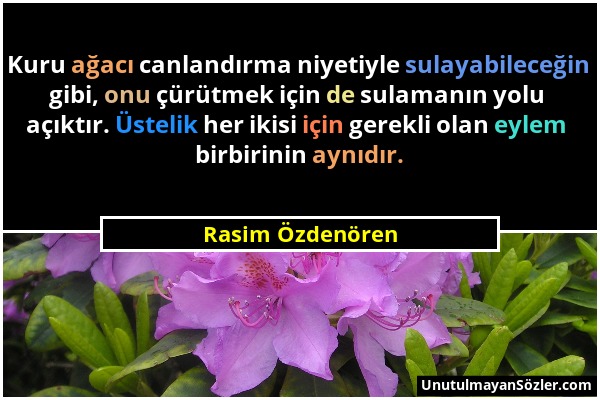 Rasim Özdenören - Kuru ağacı canlandırma niyetiyle sulayabileceğin gibi, onu çürütmek için de sulamanın yolu açıktır. Üstelik her ikisi için gerekli o...