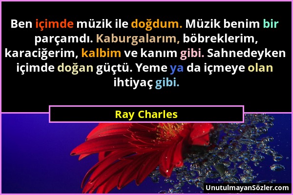 Ray Charles - Ben içimde müzik ile doğdum. Müzik benim bir parçamdı. Kaburgalarım, böbreklerim, karaciğerim, kalbim ve kanım gibi. Sahnedeyken içimde...