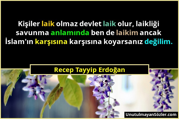 Recep Tayyip Erdoğan - Kişiler laik olmaz devlet laik olur, laikliği savunma anlamında ben de laikim ancak İslam'ın karşısına karşısına koyarsanız değ...