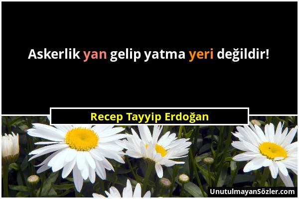 Recep Tayyip Erdoğan - Askerlik yan gelip yatma yeri değildir!...