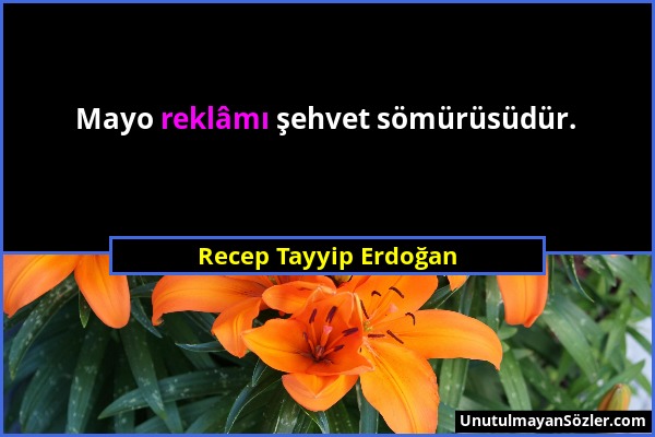 Recep Tayyip Erdoğan - Mayo reklâmı şehvet sömürüsüdür....