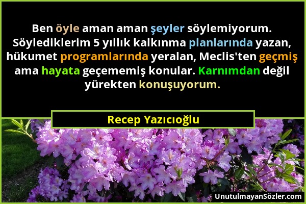 Recep Yazıcıoğlu - Ben öyle aman aman şeyler söylemiyorum. Söylediklerim 5 yıllık kalkınma planlarında yazan, hükumet programlarında yeralan, Meclis't...