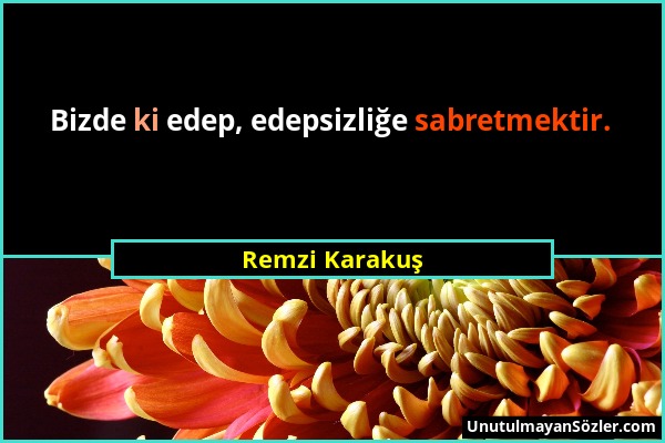 Remzi Karakuş - Bizde ki edep, edepsizliğe sabretmektir....