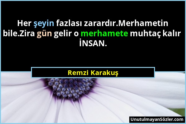 Remzi Karakuş - Her şeyin fazlası zarardır.Merhametin bile.Zira gün gelir o merhamete muhtaç kalır İNSAN....