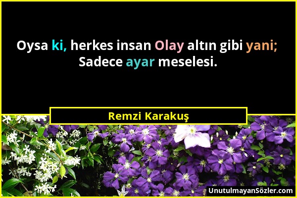 Remzi Karakuş - Oysa ki, herkes insan Olay altın gibi yani; Sadece ayar meselesi....