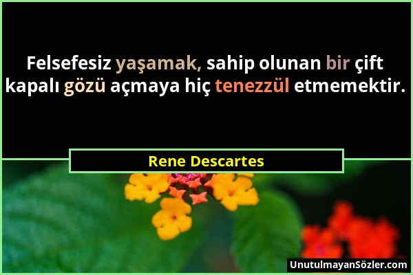 Rene Descartes - Felsefesiz yaşamak, sahip olunan bir çift kapalı gözü açmaya hiç tenezzül etmemektir....